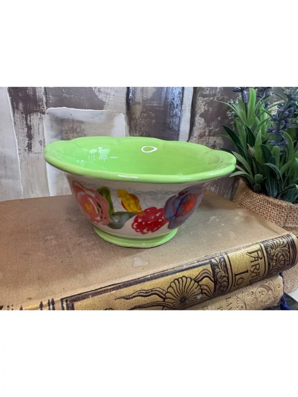 Pioneer Woman Ceramic Nesting Measuring Prep Bowls Cups 4 piece Floral